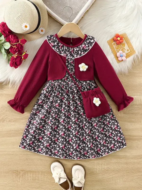 پیراهن دخترانه زمستانه (۳ تا ۱۰ سال) (sar-32-TM)