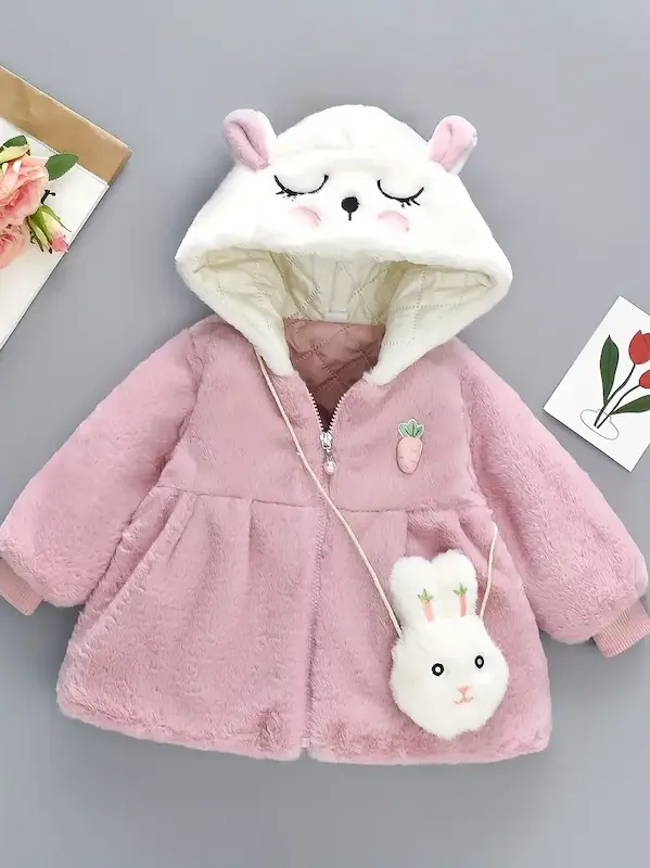 هودی کلاه‌دار دخترانه پاییزی و زمستانی با طرح خرگوش کارتونی(9 ماه تا 3 سال ) (Peg-51-TM)