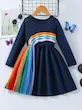پیراهن دخترانه رنگین‌کمانی آستین‌بلند با دامن تور(4 تا 7 سال) (Peg-27-TM)