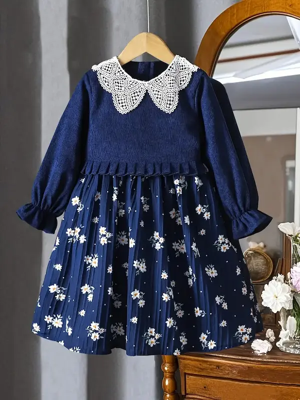 پیراهن گل‌دار آستین بلند دخترانه(3 تا 8 سال) (Peg-44-TM)