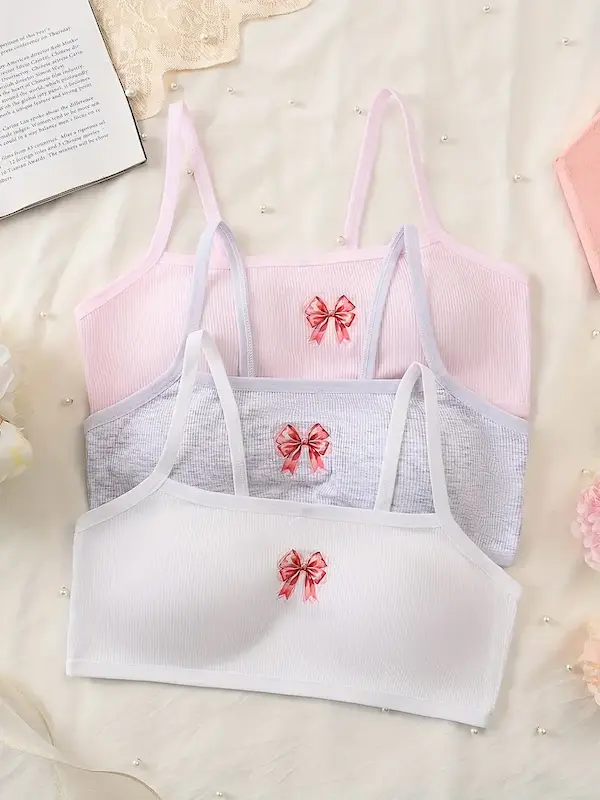 ست ۳ عددی سوتین بدون فنر دخترانه راحت و قابل تنظیم(9 تا 14سال) (Peg-21.22-TM)