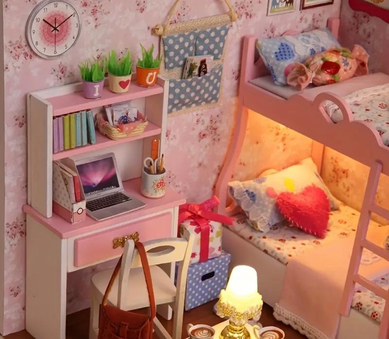 کیت مدل خانه اتاق خواب مینیاتوری صورتی(Hed-49.59-TM)