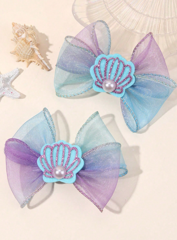 گیره مو دخترانه پاپیونی طرح صدف و مروارید (TAR-9-SHEIN)