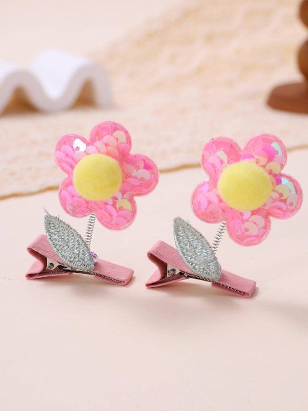 گیره مو دخترانه فنری طرح گل پولکی (TAR-7-SHEIN)