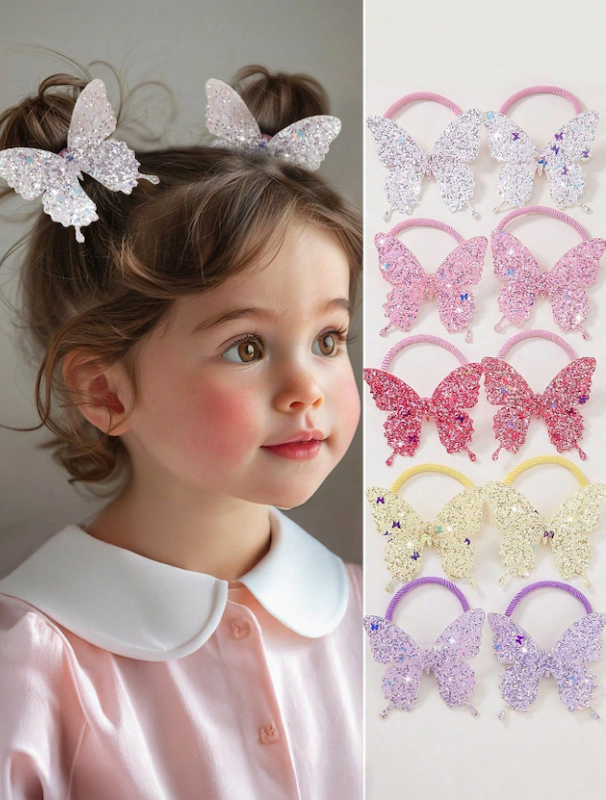 ست 10 عددی کش مو اکلیلی طرح پروانه دخترانه (TAR-6-SHEIN)