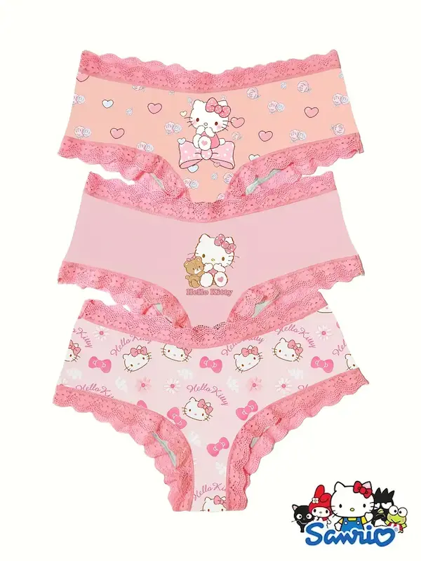 ست سه‌ تکه لباس زیر زنانه صورتی طرح کارتونی (سایز XS تا XL) (Peg-19.40-TM)