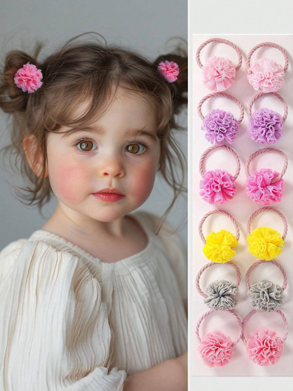 ست 10 عددی کش موی توری (پفکی) طرح گل فانتزی دخترانه (TAR-5-SHEIN)