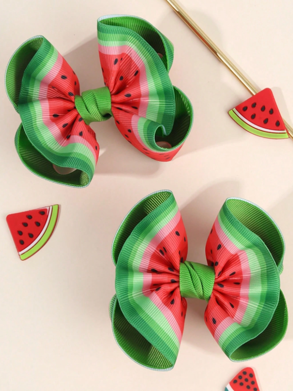 گیره موی  دخترانه پاپیونی بزرگ طرح توت فرنگی و هندوانه (TAR-11-SHEIN)