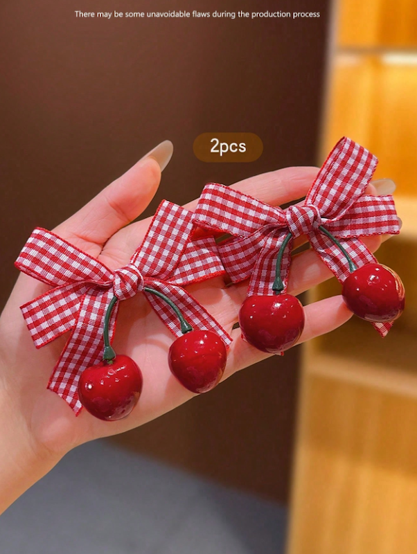 2 عدد گیره موی دخترانه پاپیونی گیلاسی قرمز (TAR-7-SHEIN)