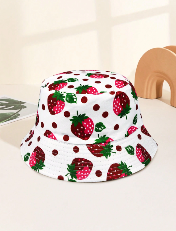 کلاه باکت دخترانه طرح توت فرنگی (TAR-15-SHEIN)