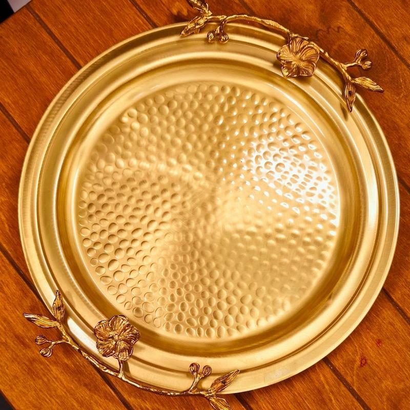 سینی برنجی دسته گلدار