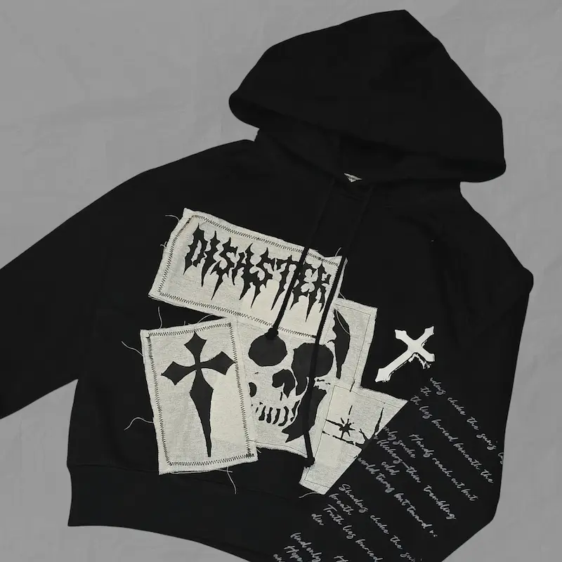 هودی کراپ دخترانه کاستوم تکه دوزی شده Skull