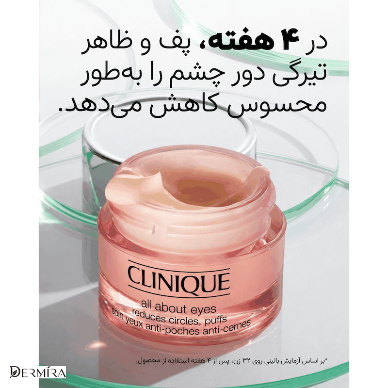 کرم دور چشم کلینیک All About Eyes؛ تصویر ادعای اثر ۴ هفته‌ای بر پف و تیرگی