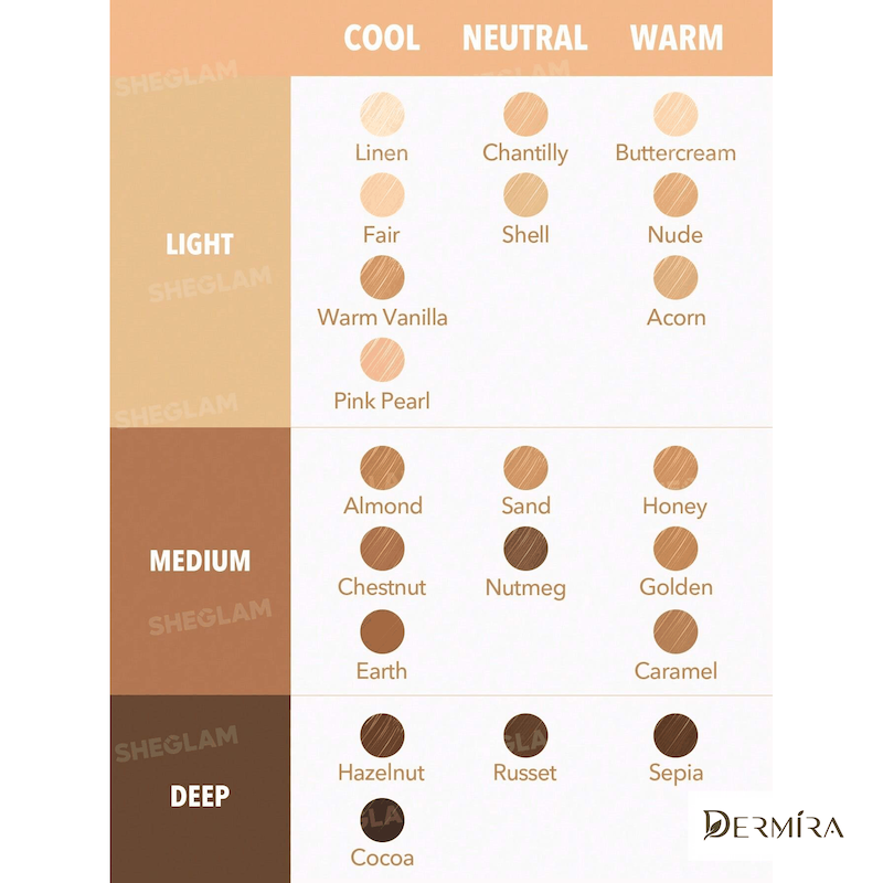 جدول تناژ و نام رنگ‌های کانسیلر شیگلم Complexion Boost