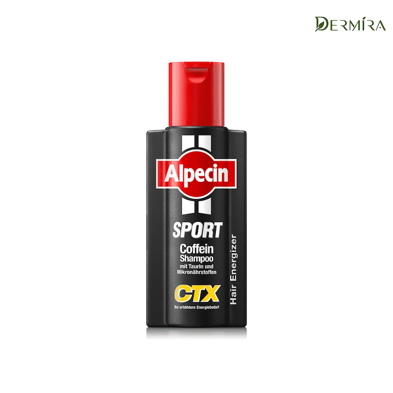 نمای روبه‌روی بطری شامپو کافئین اسپرت آلپسین CTX با برچسب Sport