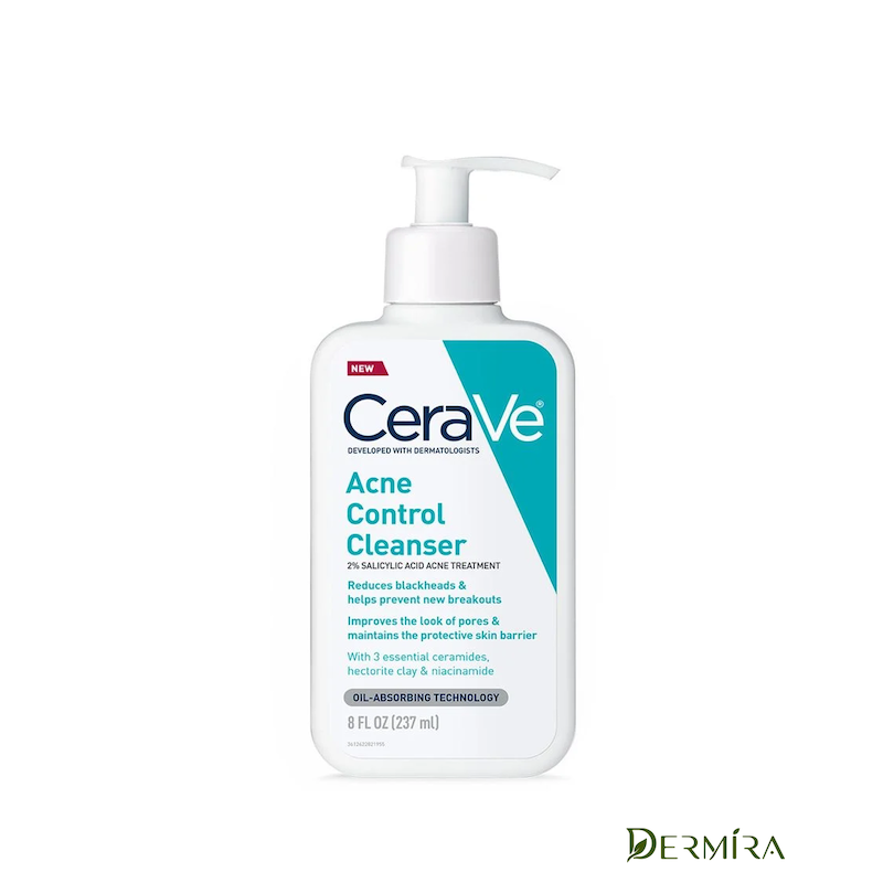 بطری شوینده ضد جوش سراوی Acne Control با بسته‌بندی سفید و سبزآبی
