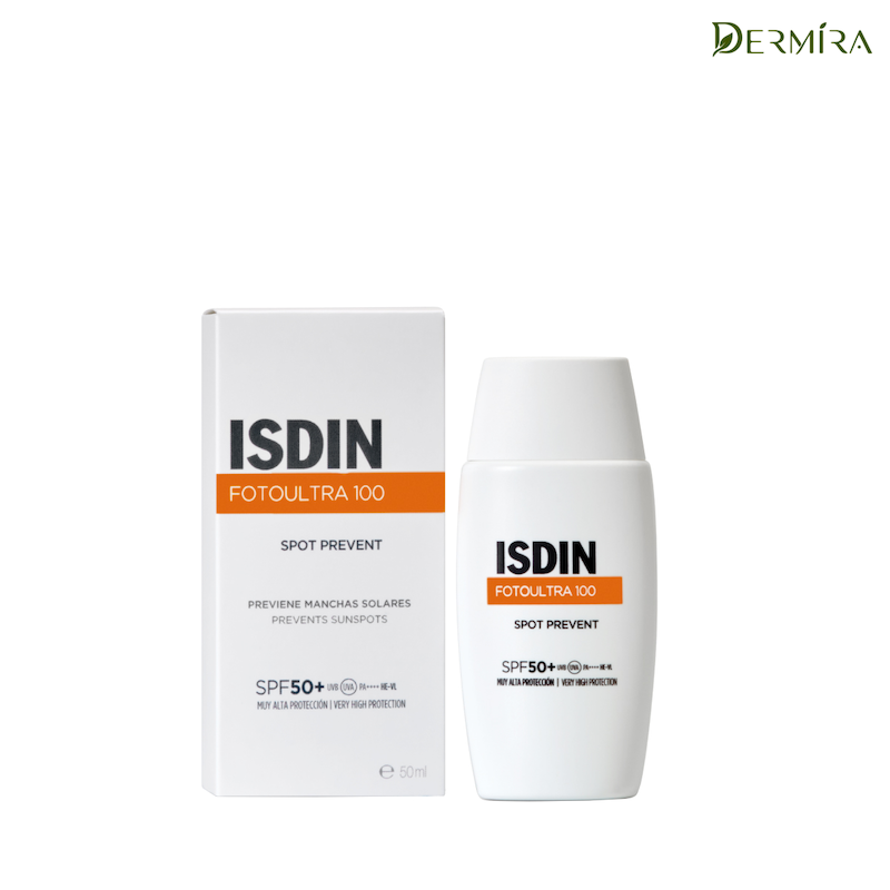 تصویر جعبه و بطری ضدآفتاب ایزدین Spot Prevent SPF50+