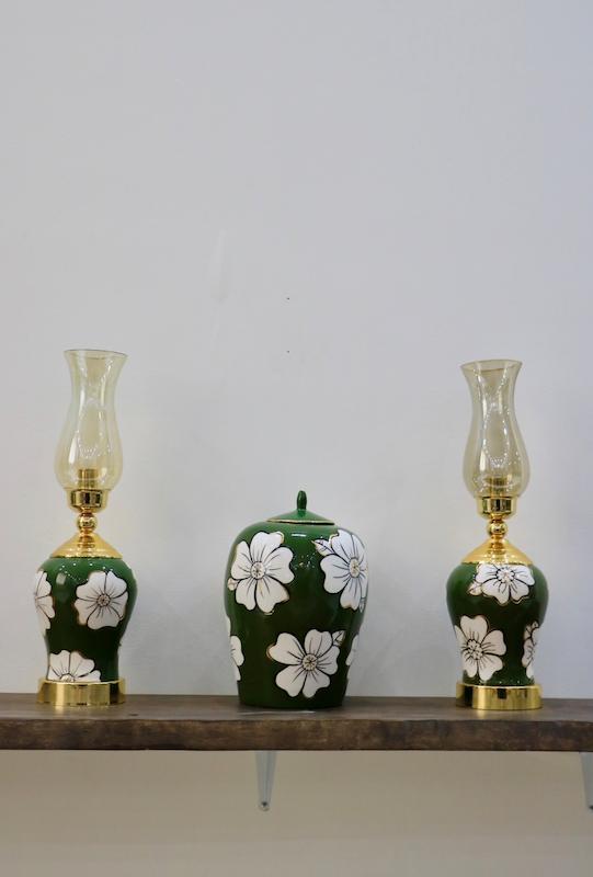 ست شمعدان و جار گل نیلوفر سبز