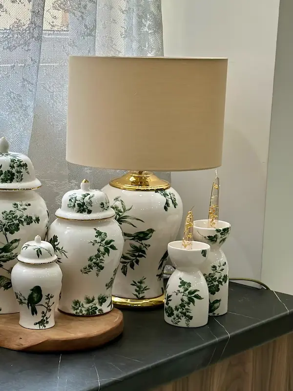 آباژور سرامیکی ایوان طرح گل و مرغ سبز
