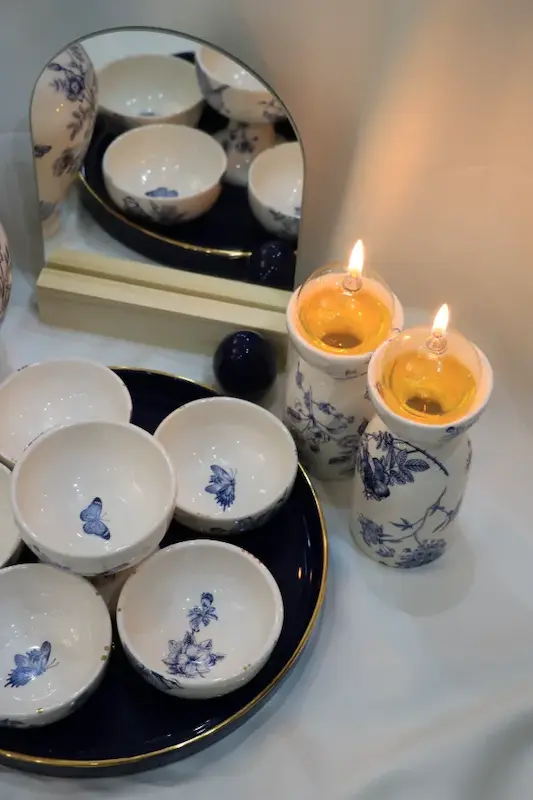 جا شمعی سرامیکی طرح گنجشک آبی