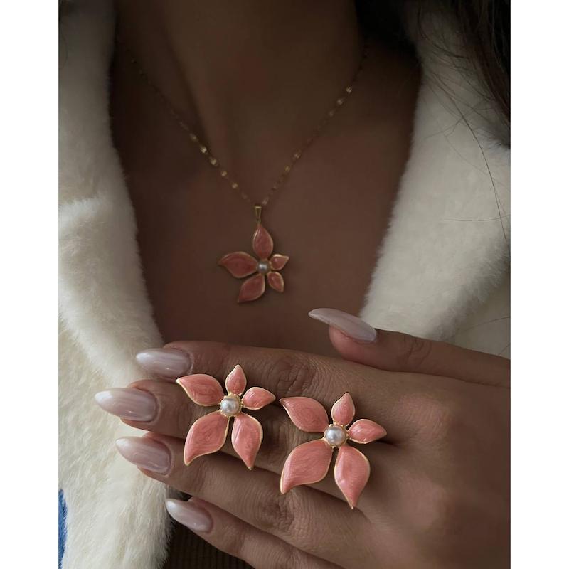 نیم ست گل میناکاری و مروارید