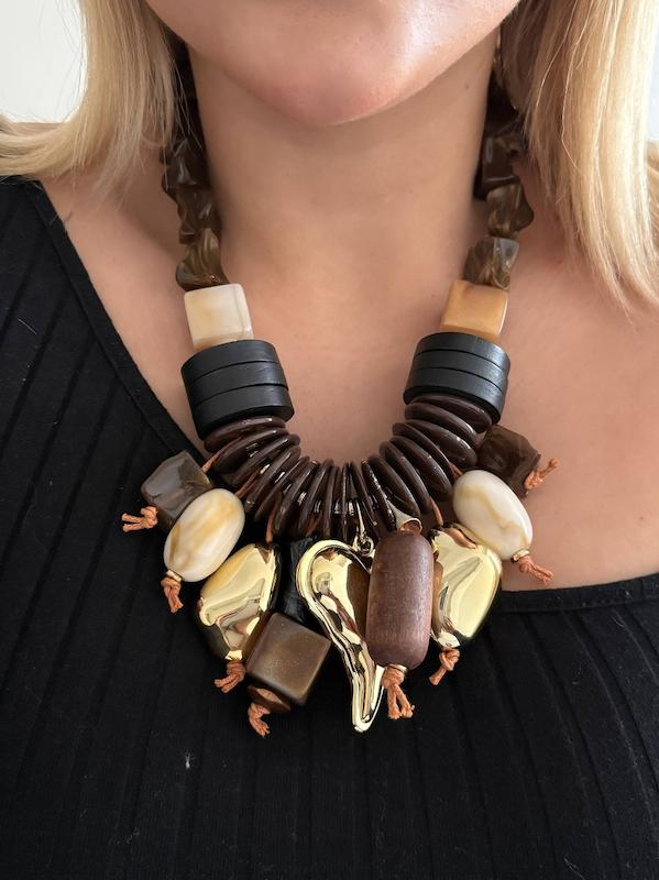 گردنبند ترکمن قهوه‌ای 