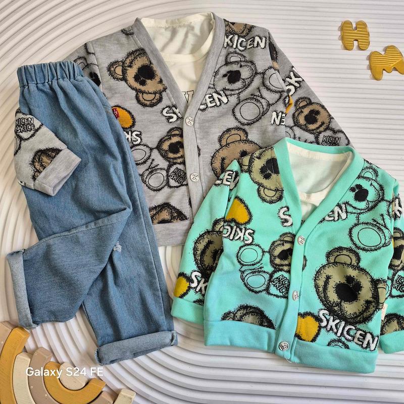 ست 3 تکه جلیقه بافت و شلوار تدی 1-4 سال کد 14444