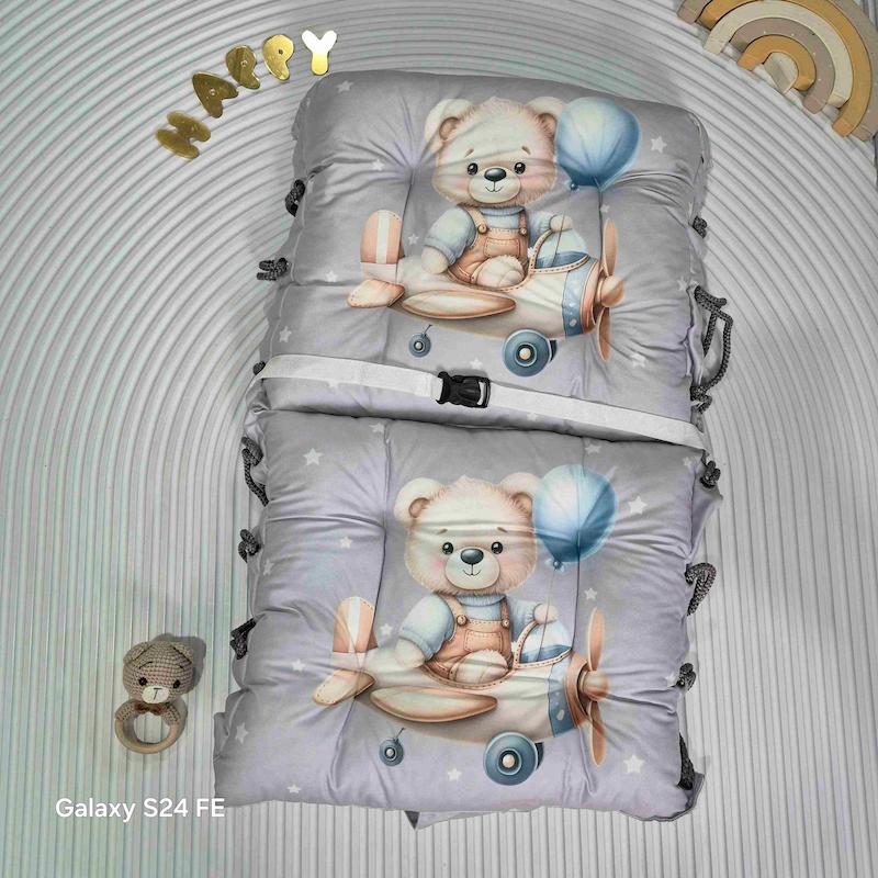 تاب مخمل نوزاد طرح خرس و بادکنک کد 77316