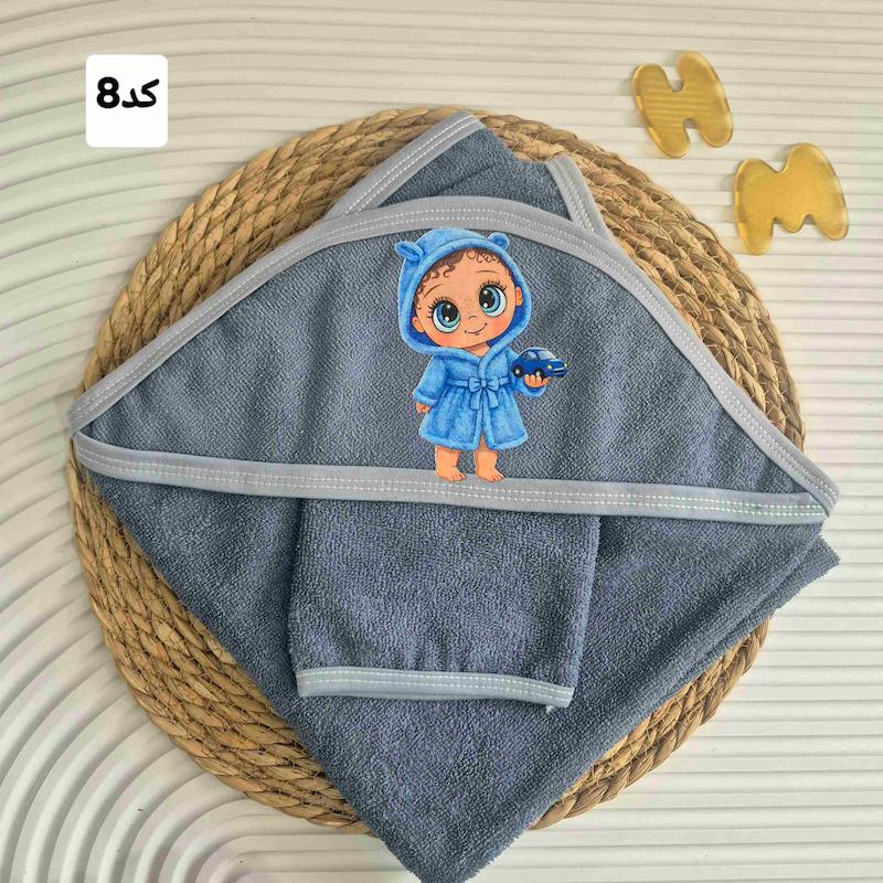 حوله و ليف گل سرخ مدل بیبی طوسی کد 55141