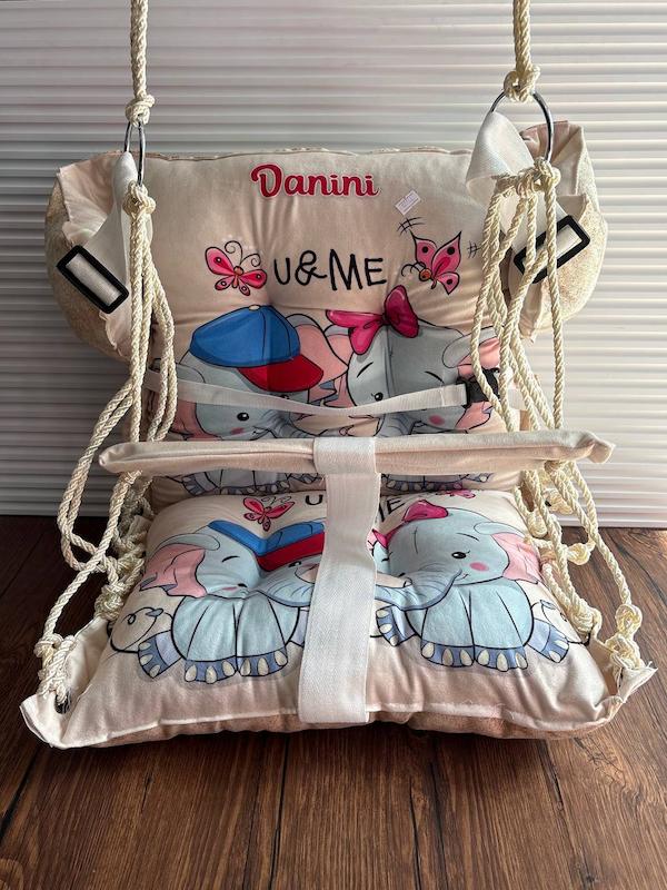 تاب نوزاد مخمل مدل فیل و پروانه کرم کد 77375