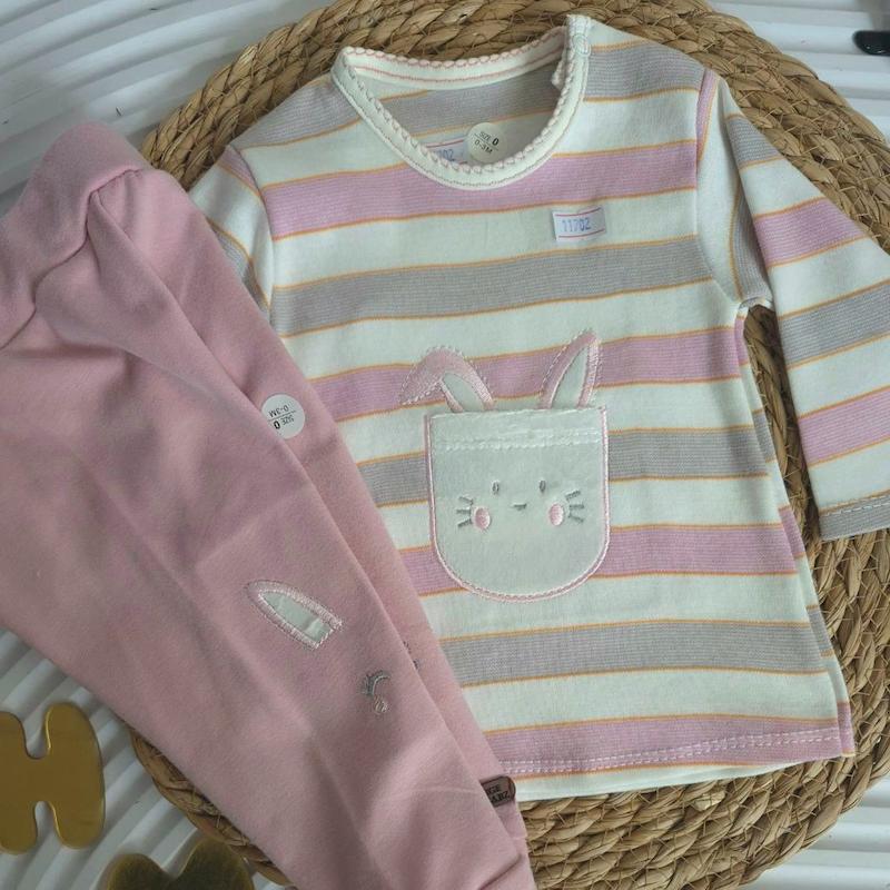 بلوز شلوار برگ سبز مدل خرگوش راه راه 0-1 سال کد 11702