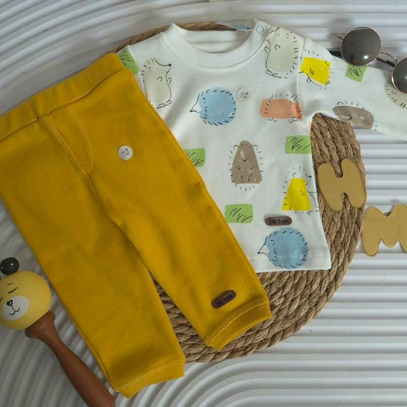 بلوز شلوار برگ سبز مدل جوجه تیغی 0-1 سال کد 11704