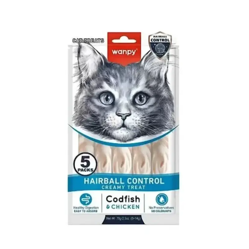 بستنی گربه ونپی هیربال با طعم مرغ و ماهی کاد Wanpy Hairball Control 1 عددی