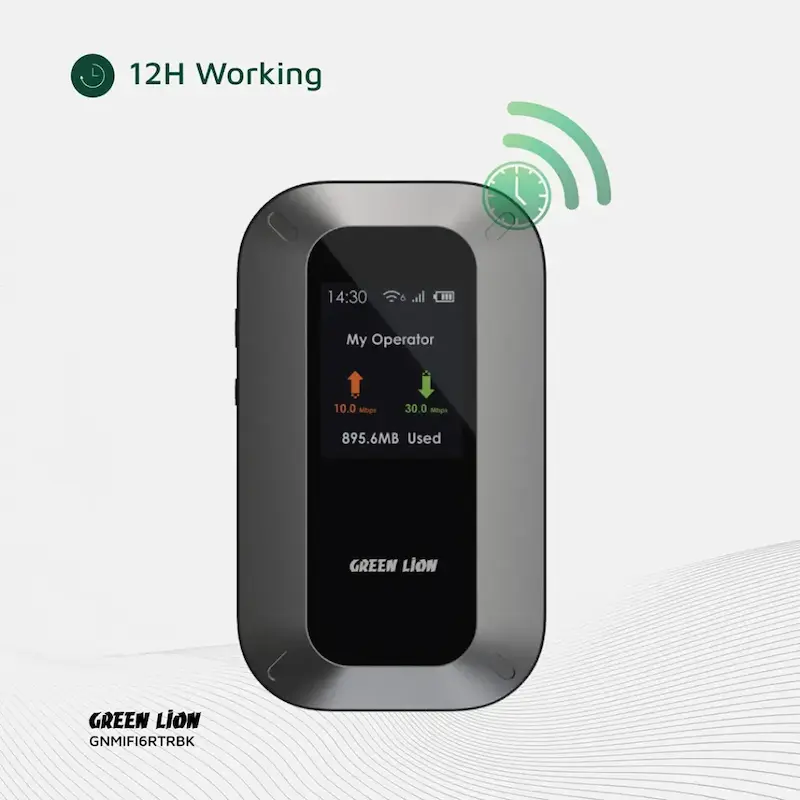 مودم روتر قابل حمل گرین لاین، Portable MiFi Router، روتر همراه Wi-Fi 6، مودم LTE قابل حمل، روتر 4G LTE، مودم سیم‌کارتی برای سفر، Wi-Fi همراهGNMIFI6RTRBK با گارانتی
