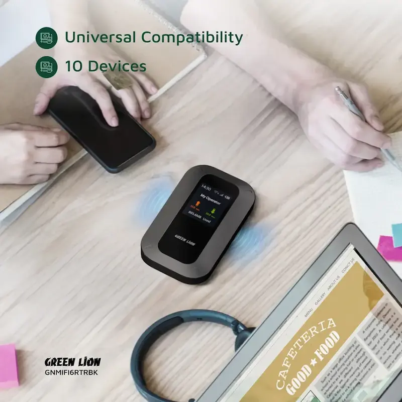 مودم روتر قابل حمل گرین لاین، Portable MiFi Router، روتر همراه Wi-Fi 6، مودم LTE قابل حمل، روتر 4G LTE، مودم سیم‌کارتی برای سفر، Wi-Fi همراهGNMIFI6RTRBK با گارانتی