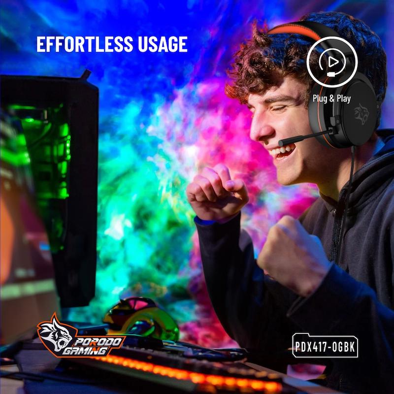 هدفون گیمینگ پرودو، Porodo PDX417 RGB Gaming Headphones، هدفون بازی مشکی، هدفون حرفه‌ای گیمینگ، RGB Gaming Headset
