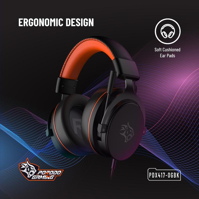 هدفون گیمینگ پرودو، Porodo PDX417 RGB Gaming Headphones، هدفون بازی مشکی، هدفون حرفه‌ای گیمینگ، RGB Gaming Headset