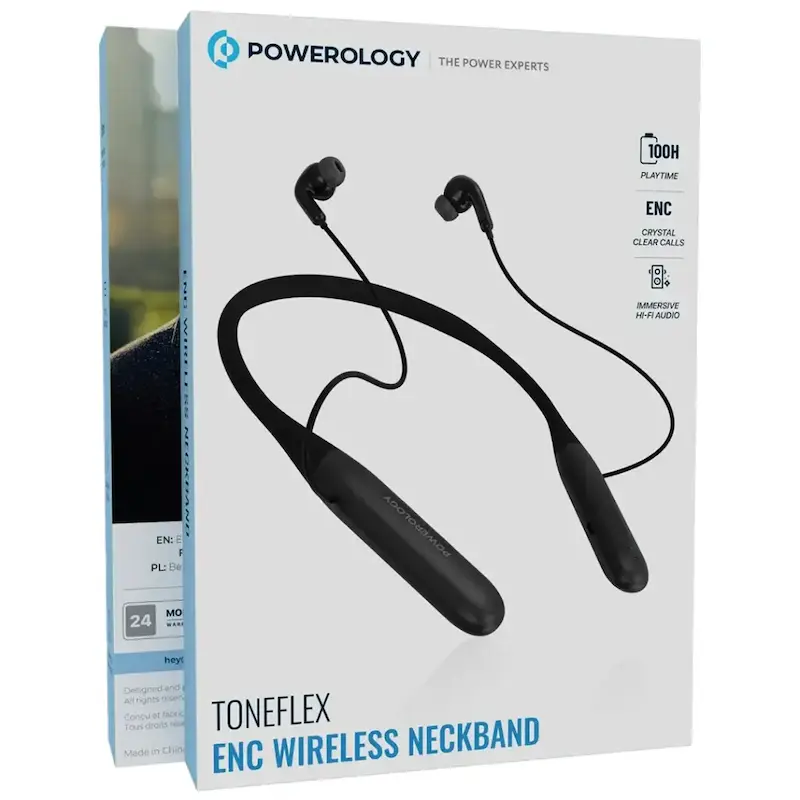 هندزفری بلوتوث گردنی پاورولوژی، Powerology Toneflex ENC Wireless Neckband، هدفون گردنی بی‌سیم Powerology، هدفون Bluetooth V5.3، هندزفری با عمر باتری بالا، هدست گردنی شارژی  PWLAUWNKBBK با گارانتی
