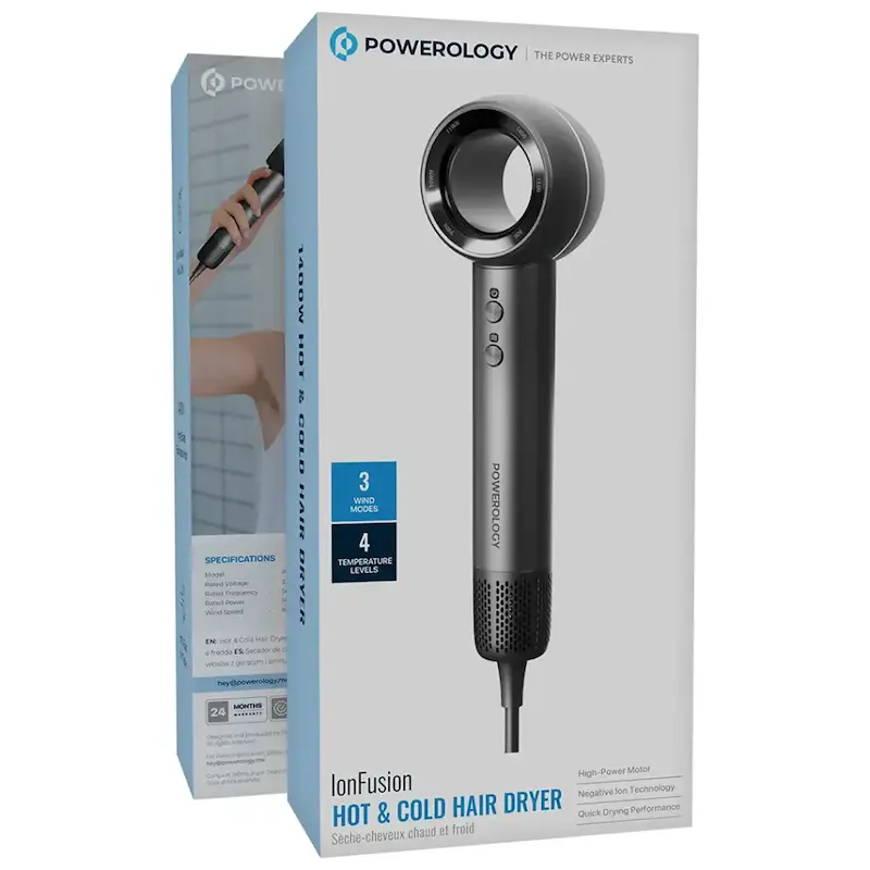 سشوار پاورولوژی، Powerology Lonfusion Hot & Cold Hair Dryer، سشوار گرم و سرد، سشوار 1800 وات طوسی، سشوار حرفه‌ای پاورولوژی  PXMLV10GR با گارانتی