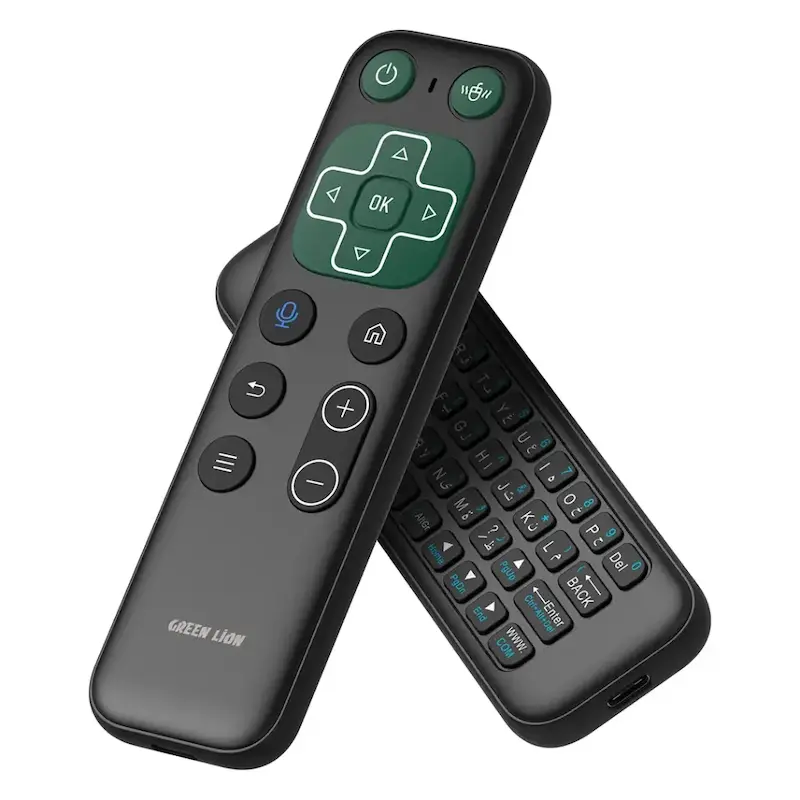 ریموت بی‌سیم گرین لاین، Green Lion Wireless Remote with Keyboard and Mouse، کیبورد و ماوس بی‌سیم برای تلویزیون، ریموت هوشمند اندروید TV، کنترل بی‌سیم با دانگل USB، GNWIRKYMS5BK با گارانتی