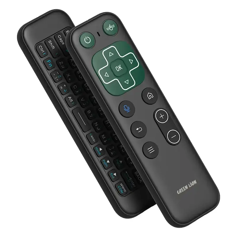 ریموت بی‌سیم گرین لاین، Green Lion Wireless Remote with Keyboard and Mouse، کیبورد و ماوس بی‌سیم برای تلویزیون، ریموت هوشمند اندروید TV، کنترل بی‌سیم با دانگل USB، GNWIRKYMS5BK با گارانتی