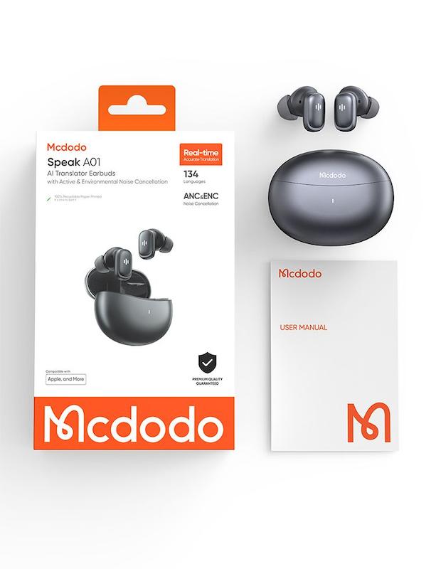 مترجم هوشمند بلوتوثی مک‌دودو، Mcdodo HP-822 AI Real-Time Translator, هدفون TWS با ترجمه زنده، هدفون بی‌سیم ترجمه‌گر، ترجمه هم‌زمان AI، Handsfree با ترجمه زنده نقره ای با گارانتی
