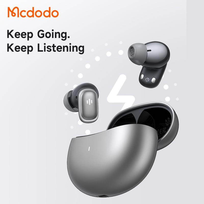 مترجم هوشمند بلوتوثی مک‌دودو، Mcdodo HP-822 AI Real-Time Translator, هدفون TWS با ترجمه زنده، هدفون بی‌سیم ترجمه‌گر، ترجمه هم‌زمان AI، Handsfree با ترجمه زنده نقره ای با گارانتی