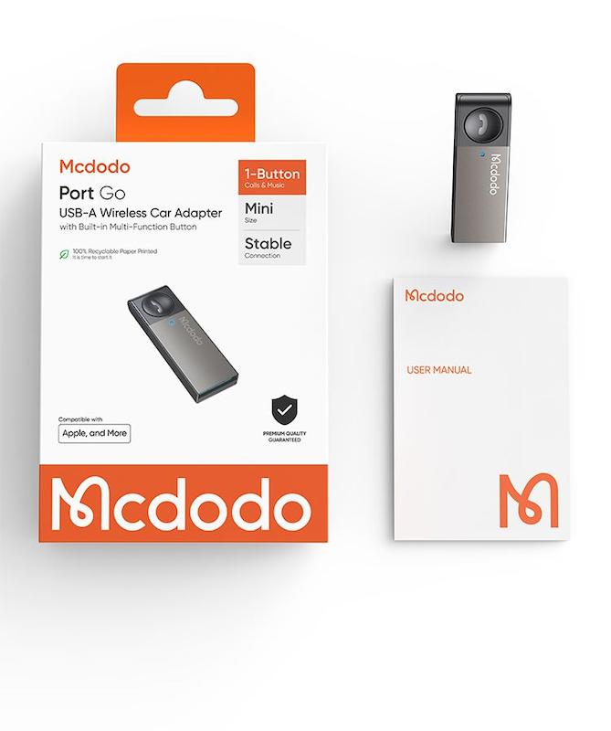 آداپتور بی‌سیم خودرو مک‌دودو،Mcdodo Wireless Car Adapter OT-825، تبدیل بلوتوث خودرو، بلوتوث خودرو Mcdodo، پخش موسیقی بی‌سیم در ماشین، آداپتور بلوتوث دار ماشین با گارانتی