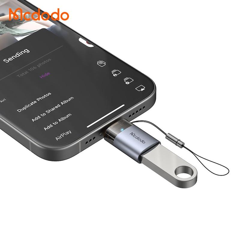 مبدل USB به Lightning مک‌دودو، Mcdodo OT-739 OTG Converter، تبدیل USB به Lightning OTG، اتصال فلش به آیفون، تبدیل OTG برای آیفون و آیپد، مبدل USB به آیفون با گارانتی