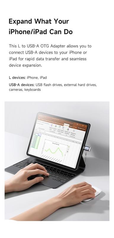 مبدل USB به Lightning مک‌دودو، Mcdodo OT-739 OTG Converter، تبدیل USB به Lightning OTG، اتصال فلش به آیفون، تبدیل OTG برای آیفون و آیپد، مبدل USB به آیفون با گارانتی