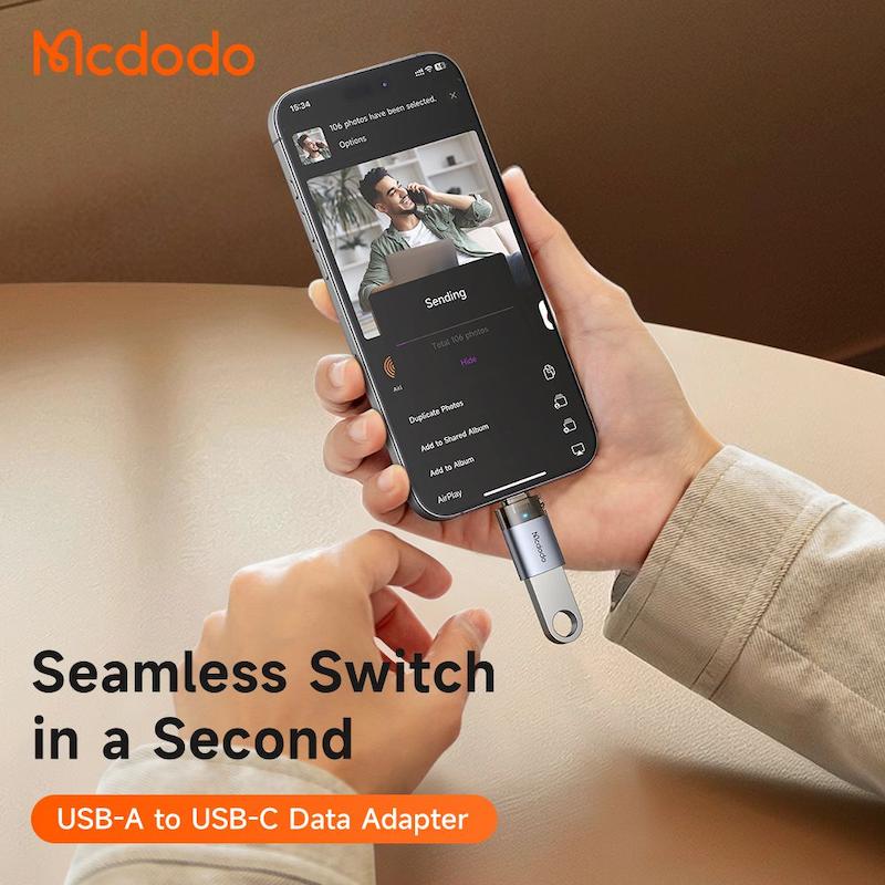 مبدل OTG مک‌دودو، Mcdodo OT-740, مبدل USB-A به USB-C، OTG USB A to USB C Converter، اتصال فلش به موبایل، تبدیل USB-C به USB-A، مبدل USB کاربردی با گارانتی