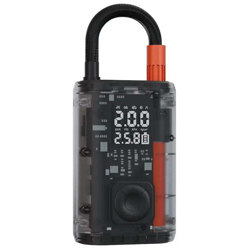 کمپرسور باد شارژی Porodo Vyrox مدل PDGA05BK با فشار 150 PSI، نمایشگر فشار لحظه‌ای، باتری 4000 میلی‌آمپرساعتی و شارژ USB-C، مناسب خودرو، موتور، دوچرخه و توپ‌های ورزشی با گارانتی