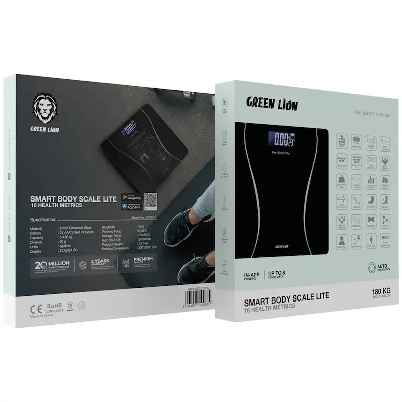 ترازوی هوشمند گرین لاین، Green Lion Smart Body Scale Lite، ترازو دیجیتال هوشمند، ترازوی BMI، ترازوی بلوتوثی، ترازوی آنالیز بدن، ترازوی چربی سنج، ترازو گرین لاین، خرید ترازوی هوشمند، GNSBSCLLTEBK