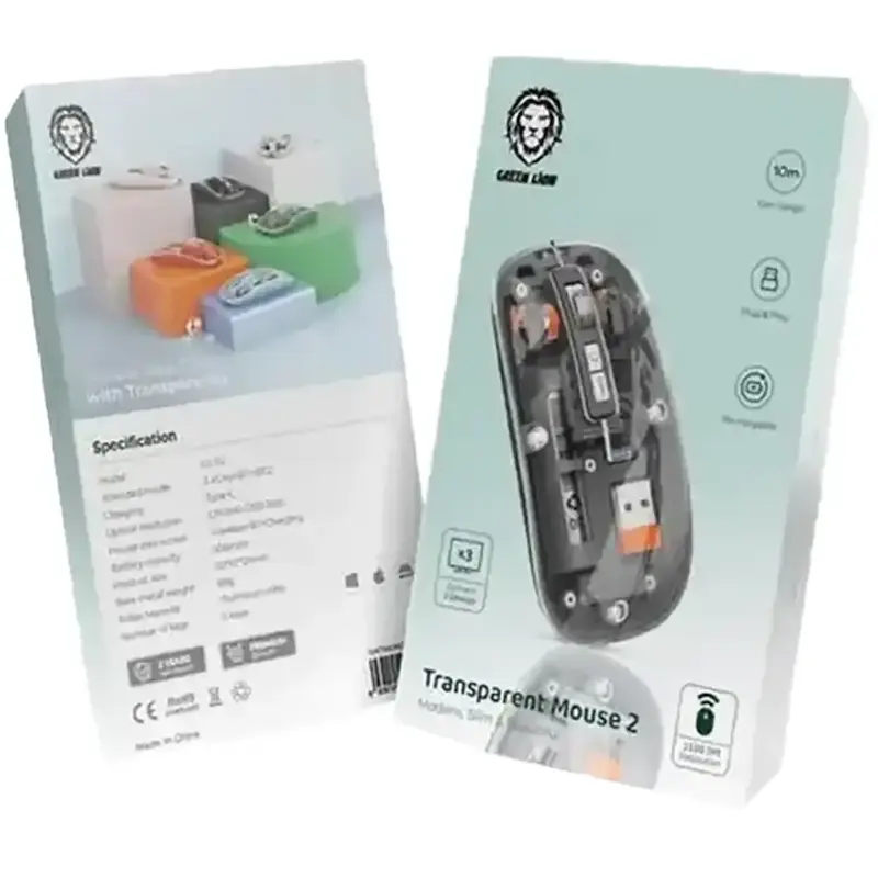 ماوس گرین لاین، Green Lion Transparent Mouse 2، ماوس بی سیم شارژی، ماوس بلوتوثی، ماوس 1600 DPI، ماوس شفاف، ماوس گرین لاین شیشه ای، خرید ماوس بی سیم، ماوس کم صدا، ماوس Transparent Mouse 2 با گارانتی